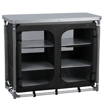 Складана кемпінгова шафа CampFeuer 102 см x 47 см x 83,5 см Кемпінгова кухня з 2 отворами на блискавці Кемпінгова полиця з алюмінієвою рамою Складана кемпінгова шафа, кемпінгова кухня, розкладна шафа