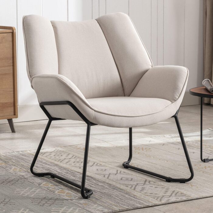 Сучасне м&39яке крісло/крісло-шезлонг/крісло для читання/крісло-підлокітник з металевими ніжками для спальні/вітальні, лляне, бежевий