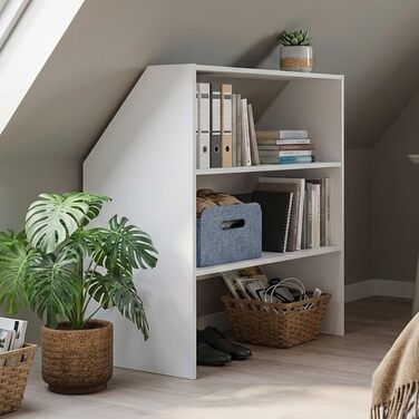 Полиця Bellamio Aland з похилою стелею білого кольору відкрита шафа з похилою стелею та 3 відділеннями книжкова шафа/шафа компактне сховище для похилих стін нішева шафа 100x90x50 (ВxШxГ) біла, 3 відкриті відділення