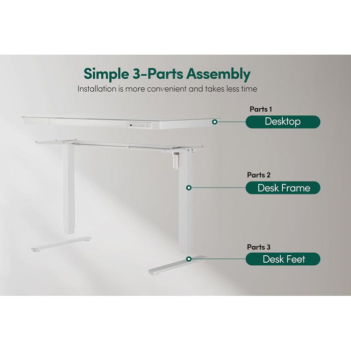 Електричний стіл FEZIBO для роботи стоячи зі скляною стільницею, регульована висота, 140 x 60 см, стіл для домашнього офісу, з портами зарядки USB-A-C, біла рама/біла стільниця