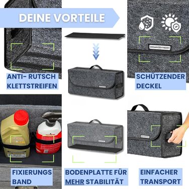 Організатор для багажника Freddy Складаний та надзвичайно міцний, нековзний на липучках - Практичні автомобільні гаджети та автоак