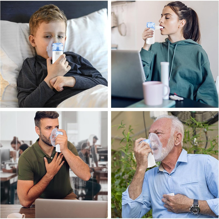 Інгалятор,Портативний небулайзер з інгалятором,Малошумний інгалятор з мундштуком,Інгалятор небулайзер для дітей та дорослих,Інгалятор з мундштуком,USB перезаряджається Синій