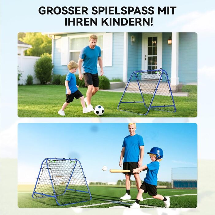 Двосторонній відбійний воротар HOMCOM для футболу, регульована стінка для відскоку з 5 кутовими положеннями, ворота з відскоком 100 x 68-95 см для дітей, стінка для відскоку для тренувань з гандболу, синій