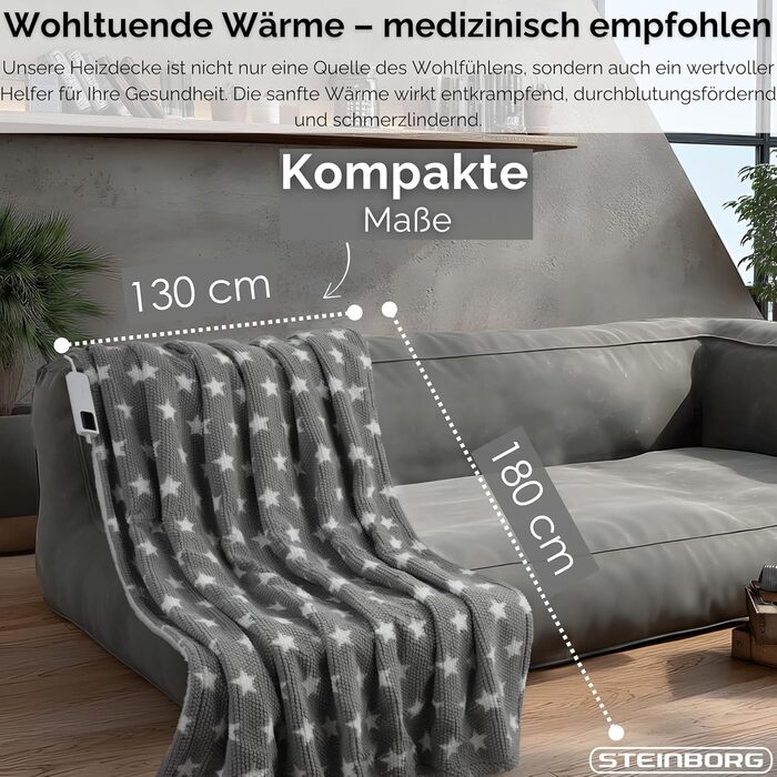 Електрична ковдра з підігрівом Steinborg з автоматичним вимиканням, 180x130 см, затишна електрична ковдра з підігрівом, м&39яка ковдра для ліжка або дивана, термоковдра, електрична ковдра з підігрівом, ковдра для ліжка з підігрівом, 9 налаштувань нагріву,