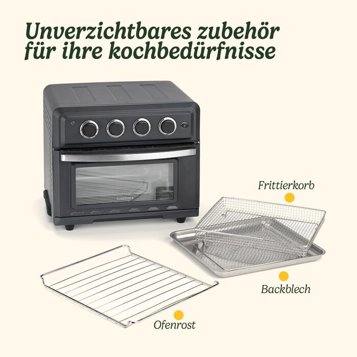 Міні-піч для фритюрниці Cuisinart 7 в 1 смаження у фритюрі, смаження, запікання, гриль, тости, підсмажування та підтримання тепла 2 режими нагрівання, велика ємність 17 л На 30 швидше Енергоефективний темно-сірий