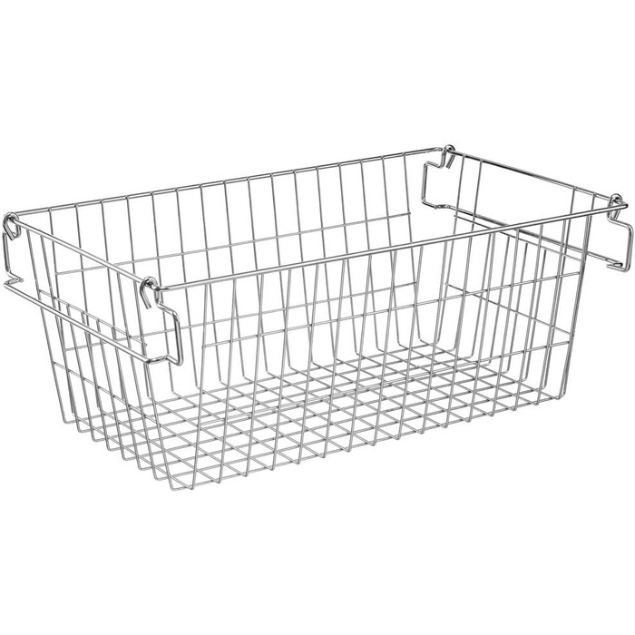 Кошик для зберігання в морозильній камері SANNO, штабелюється, для комори, зберігання та організації, штабелюється, контейнери для зберігання картоплі та цибулі, металеві кошики для зберігання, 4 шт. 40 см (Д) x 24 см (Ш) x 16 см (В), хром