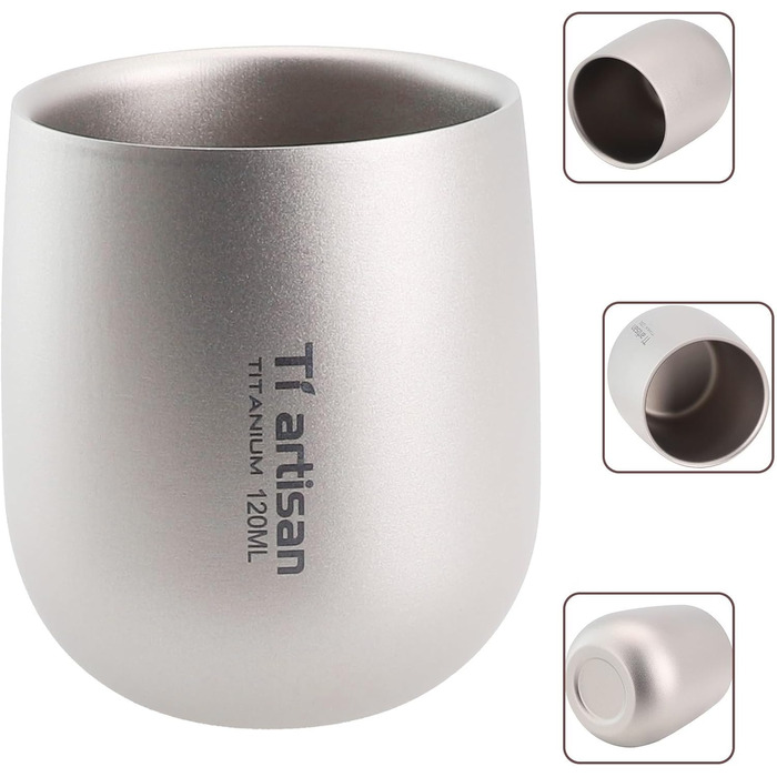 Двостінна туристична кружка, 120 мл, титанова кавова кружка для гарячих і холодних напоїв, подорожей на природі та пікніків