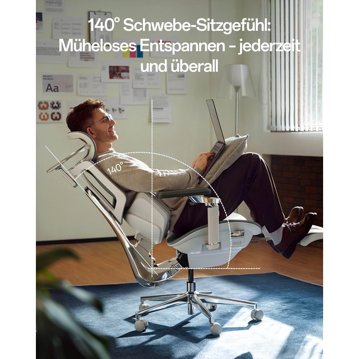 Інтелектуальне ергономічне крісло Hbada X7, офісне крісло, з повністю автоматичною поперековою опорою, регульованим підголівником 4D, регульованими підлокітниками 720, вентильованою подушкою сидіння, функцією повороту, сірим поліпропіленом