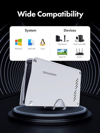 Зовнішній ігровий жорсткий диск GRAUGEAR 12TB для Xbox, ПК, ноутбука, ноутбука, смарт-телевізора, резервного копіювання, розширення пам'яті 3.5 HDD, сумісний з Windows Mac OS Linux