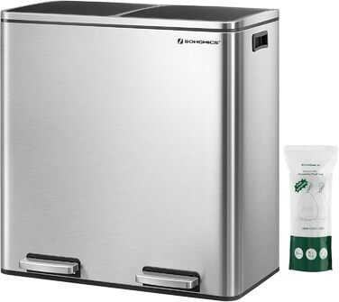 Відро для сміття, 2 х 30 л, 2 відділення, система розділення сміття, педальний відро для сміття, відро для кухонного сміття, 15 мі