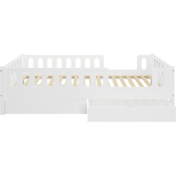 Дитяче/підліткове ліжко CADANI LARS 200x90 см Біле, дві шухляди, знімні поручні безпеки, трансформується в дитяче ліжко 90 x 200 см Біле - з шухлядою - матрац не входить до комплекту