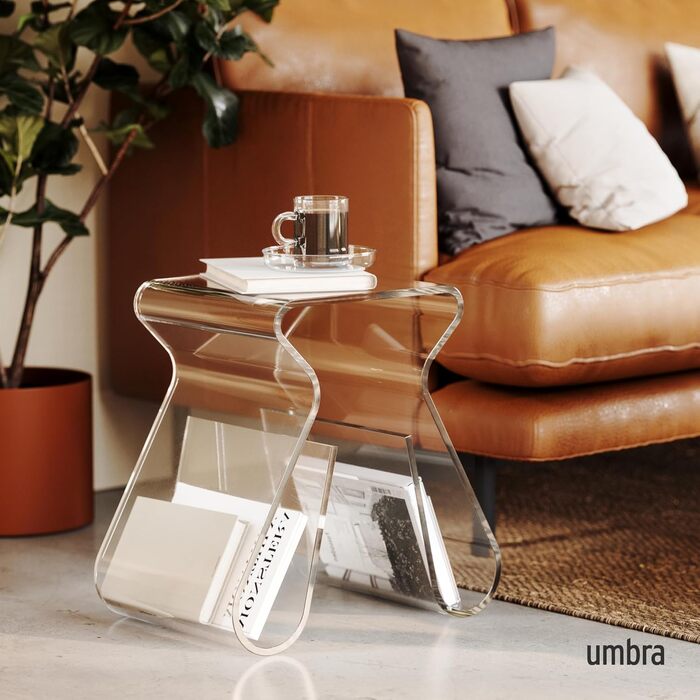 Акриловий журнальний столик Umbra Magino сучасний стілець із місцем для зберігання та полицею для журналів, прозорий універсальний журнальний столик для вітальні, спальні та офісу