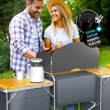 Кухня для кемпінгу KESSER У комплекті сумка для перенесення та комплект чашок Кемпінгова шафа, складна шафа з алюмінієвою рамою Дорожна кухня Кухонний ящик Шафа для намету Кухня для кемпінгу на свіжому повітрі Сірий Тип Великий Тип Великий Сірий