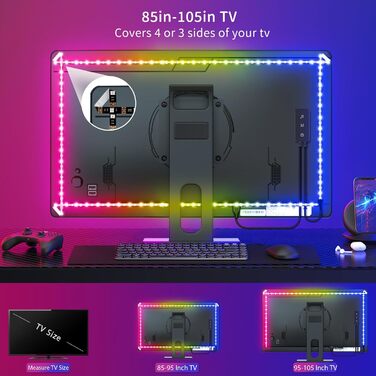 Світлодіодна стрічка RGBIC 2,5 м Підсвічування світлодіодного телевізора Dreamcolor для телевізорів від 32 до 55 дюймів Розумне світлодіодне підсвічування, додаток і пульт дистанційного керування, синхронізація з музикою, світлодіодне світлодіодне освітле