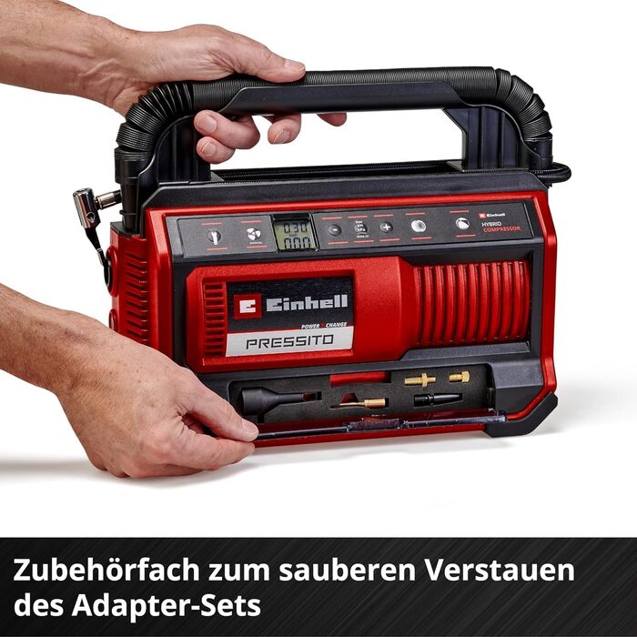 Гібридний компресор Einhell PRESSITO 18/25 Hybrid Power X-Change (18 В, живлення від кабелю або акумулятора, макс. 11 бар, у компл