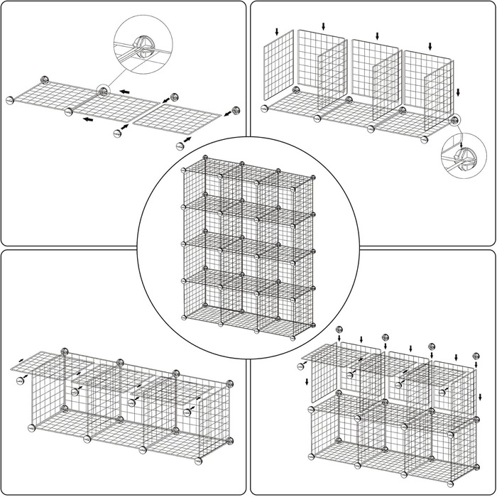 Дротяний кубічний органайзер для зберігання, 12 - металевий кубічний органайзер, C-подібна сітка, модульні полиці, органайзер для шафи, ідеально підходить для дому, офісу, вітальні, 91 см Д x 32 см Ш x 122 см В, рожевий UWCS3012P