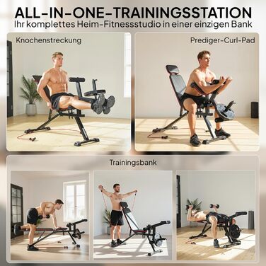 Регульована силова лава до 300 кг, тренувальна лава 3-в-1 з колесами, розгинач ніг, накладка на згинання рук, довгий підголівник, похила лава з еспандерами, фітнес-лава для домашнього спортзалу