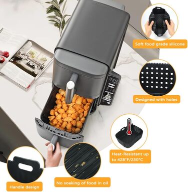 Силіконові форми YQL для подвійної фритюрниці Ninja SL400EU/ SL400EUCP, силіконова вставка для фритюрниці 2PCS, аксесуари для фритюрниці Ninja Foodi Max Dual Zone AF400EU/ AF400EUCP (чорна)