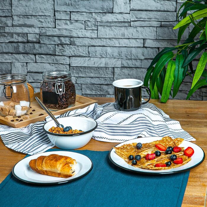 Набір столового посуду Argon Tableware з білою емаллю - 25,5 см - 16 предметів - білий/чорний