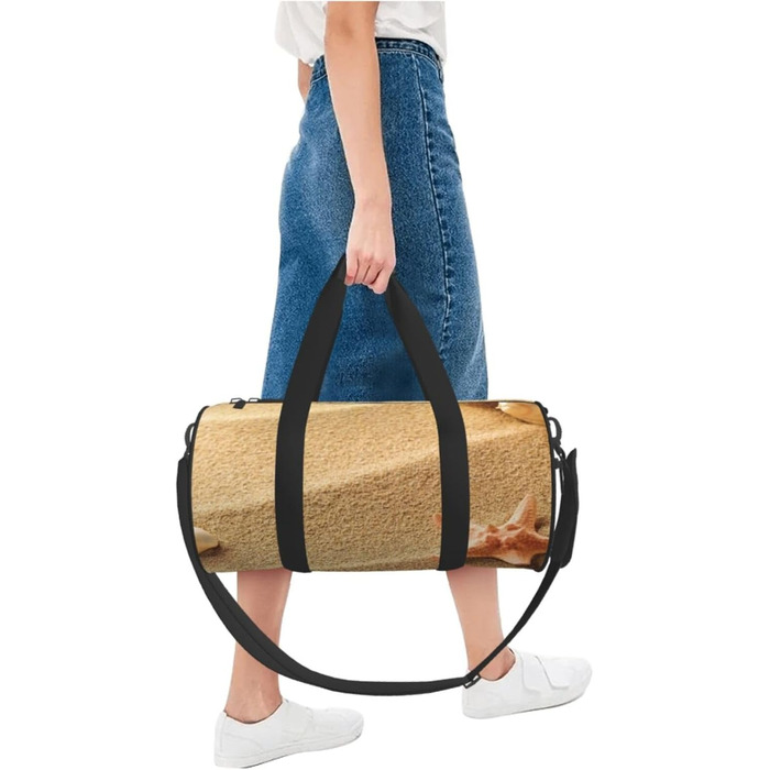 Спортивна сумка, дорожня сумка, пляжна сумка, з малюнком мушлі та піску, сумка на нічліг, чорна, універсальний розмір, сумка для подорожей