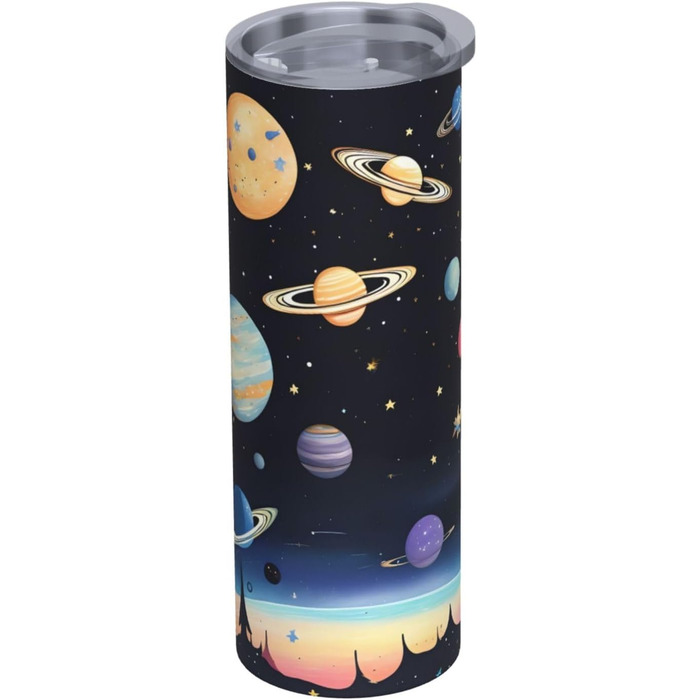 Кружка з прямою трубочкою, дизайн Сатурн, Юпітер, Земля, друкований принт, підходить для кемпінгу, офісу та дому, 590 мл