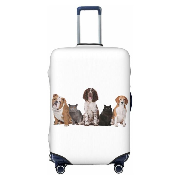 Чохол для валізи з принтом собак та котів, еластичний захист від подряпин, розмір 90 (чорний)