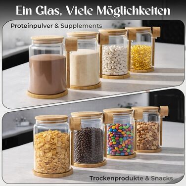 Банка для зберігання порошку сироваткового протеїну герметична банка об&39ємом 2300 мл з боросилікатного скла з бамбуковою кришкою, мірною ложкою та лійкою без бісфенолу А, ідеально підходить для білка та добавок