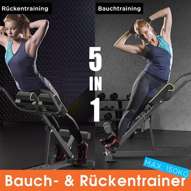 Тренажер для розгинання спини DH FitLife 5-в-1 для домашнього використання Тренажер для м&39язів живота та спини Лава для гіперекстензиї Складаний регульований римський стілець до 150 кг Багатофункціональна лава для згинань та лава для штанги