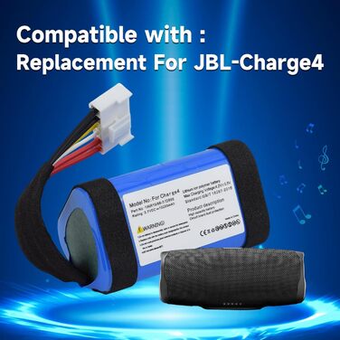 Літій-іонний акумулятор CITYORK 3.7V 10200mAh для JBL Charge 4, 4J, 4BLK, сумісний з Charge 4BLUAM, номер артикулу ID998, SUN-INTE-118, заміна 1INR19/66-3