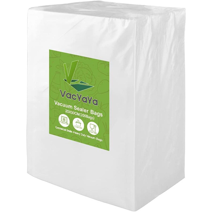 Мішків 20x30 см вакуумні пакети для харчових продуктів, вакуумні пакети sous vide без BPA Відповідні вакуумні пакувальники та плівкові запаювачі (200 пакетів) 20X30 см, 200