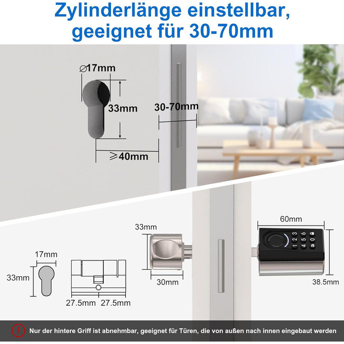 Дверний замок з паролем WELOCK ToucA51, електронний замок із кодом PIN-коду з відбитком пальця з програмою, паролем, RFID-карткою та WIFI (потрібен WIFIBOX), підходить для дверей 30-70 мм