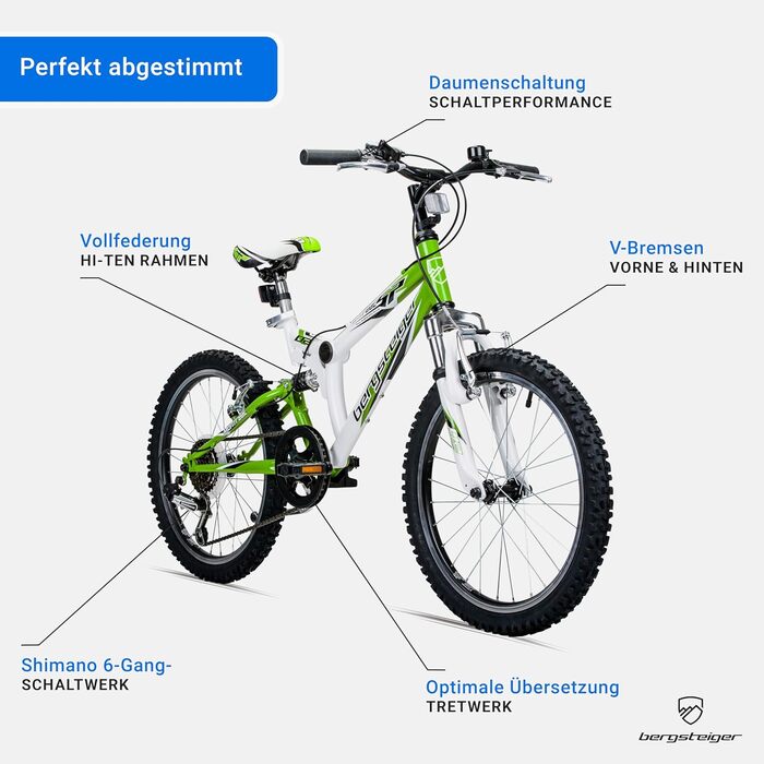 Дитячий велосипед 24 дюйми, підходить для віку 6, 7, 8, 9, 10, 11, 12, 13 років, 18 швидкостей, повнопідвісний гірський велосипед, велосипед для хлопчиків, велосипед для дівчаток, 20 дюймів, чорний/зелений, 20