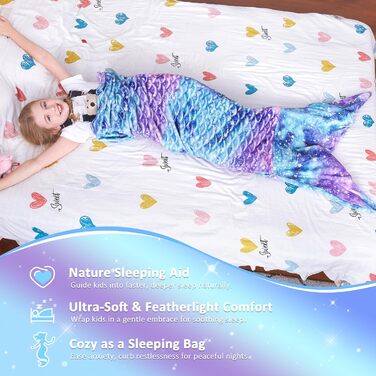 Класична ковдра Catalonia &quotХвіст русалки&quot, м&39яка тепла плюшева флісова ковдра-спальний мішок, 155 x 50 см, візерунок з риб&39ячої луски, зоряне небо