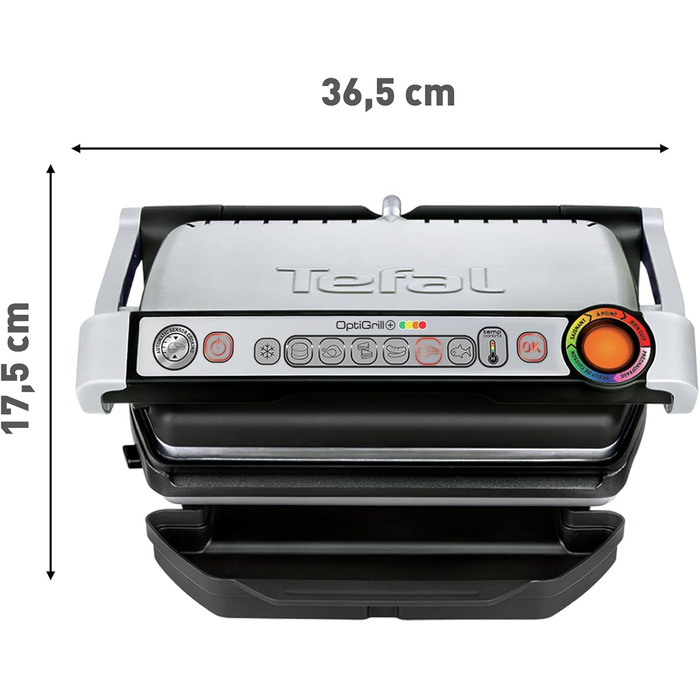 Контактний гриль Tefal OptiGrill, 6 програм, індикатор рівня приготування, знімні пластини, ручний режим, електрогриль, нержавіюча сталь, GC712D12
