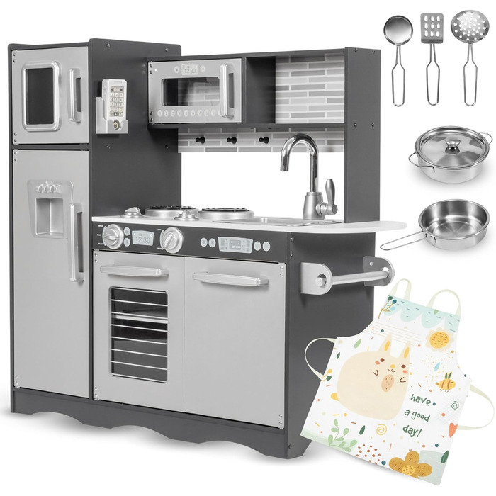 Дитяча іграшкова кухня зі світлодіодним спалахом, дерев'яна дитяча іграшка, рольові кухонні аксесуари, включаючи рольову кухню для