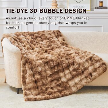 Пухнаста ковдра EMME, пухнаста товста ковдра з кроликом, пухнастий плед для дивана, флісова ковдра, пухнаста ковдра для вітальні, двоспальний диван, сіро-коричневий, 1-тай-дай