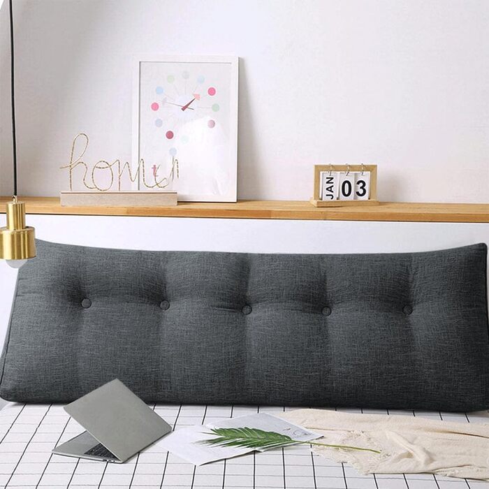 Клиноподібна подушка, трикутна, з поперековою підтримкою, велика подушка для спини, бавовна та льон, подушка для читання для ліжка, знімна подушка для читання (темно-сіра, 160 x 50 x 20 см, бавовна та льон) Темно-сіра бавовна та льон 160x50x20 см