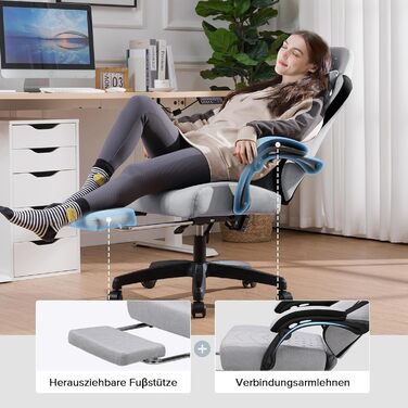 Ігрове крісло GTPLAYER Ергономічне ігрове крісло з тканинною поверхнею, пружинною подушкою сидіння, з&39єднувальними підлокітниками та підставкою для ніг 150 кг, біло-сіре