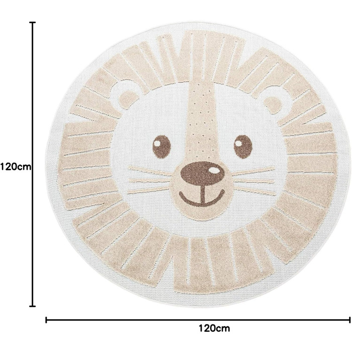 Дитячий килимок Дитяча кімната Килимок для вулиці Круглий ігровий килимок Сучасний 3D ефект, Розмір Ø 120 см Круглий, Колір Бежеви
