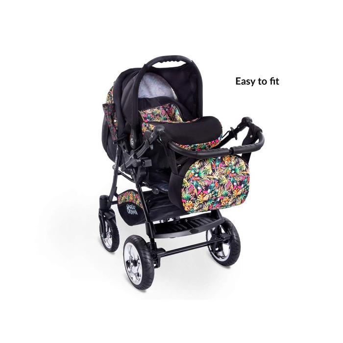 В 1 коляска коляска з автокріслом в комплекті дитяче автокрісло пеленальна сумка дощовик москітна сітка повна гума шини чорні/троп