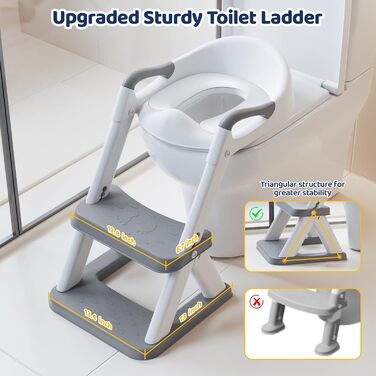 Дитяче сидіння для унітазу Wimaha, оновлене дитяче сидіння для унітазу 2 в 1 зі сходами, регульований по висоті складний дитячий т