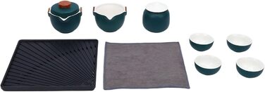 Гонфу-чайний сервіс, портативний керамічний чайний набір в елегантній коричневій коробці та темно-зеленому кольорі, для подорожей, дому, як подарунок, на відкритому повітрі та в офісі