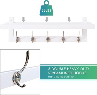 Вішалка для одягу SMIBUY з полицею настінна, вішалка для одягу 74 см для вхідної зони на стіну, бамбукова підвісна полиця з 5 подв