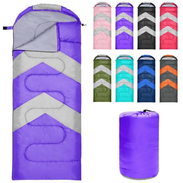 Спальник на 3-4 сезони, для кемпінгу на природі, теплий, одномісний розмір для дорослих, водонепроникний, легкий, надлегкий, для дорослих та дітей, для кемпінгу, походів, подорожей, фіолетовий