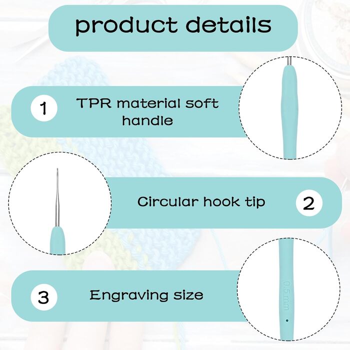Мереживні гачки для вязання 0,5 мм 0,6 мм з мякою ручкою Набір надзвичайно тонких гачків для вязання Невеликі розміри Гачок для вязання гачком Ідеально підходить для мережива та тонкої пряжі Міні-набір гачків для вязання, 2 шт.