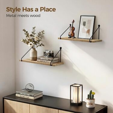 Настінна полиця Afuly, дерево, чорний метал, сільські полиці для стін, натуральний колір, ванна кімната, дитяча кімната, кухня, вітальня, комплект з 2 шт. , коричневий, 1,5 м завглибшки x 4,8 м завширшки