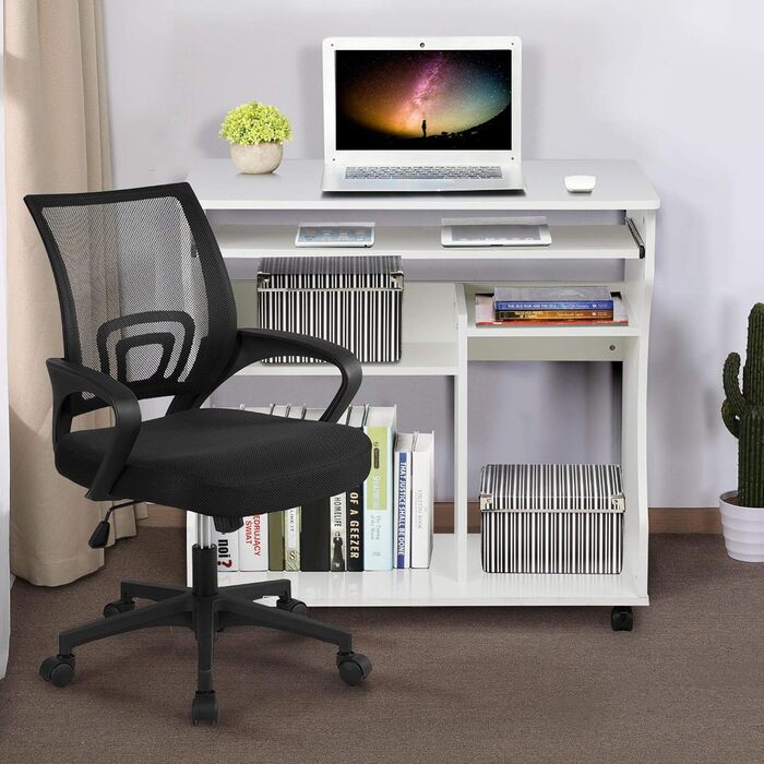 Мобільний стіл Yaheetech, комп&39ютерний стіл, робочий стіл, ПК, офісні меблі з 4 полицями, білий