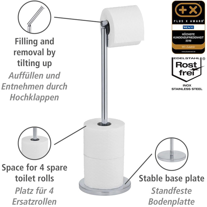 Підставка для туалетного рулону 2в1, нержавіюча сталь срібляста