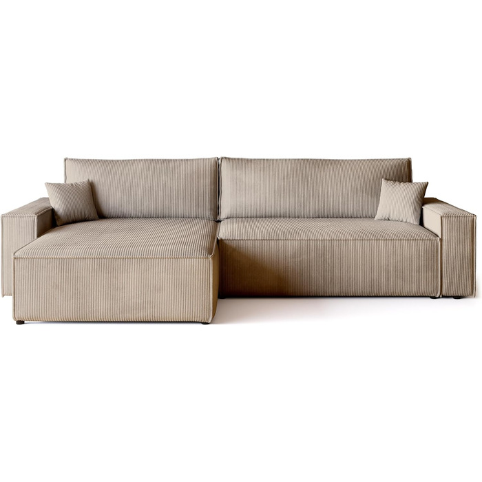 Диван з функцією сну, Диван з вельветової тканини, Короб для ліжка, Розкладний диван для вітальні, Кутовий диван, Окремостоячий, Adi XL Relax Sofa, 3-місний, 272x143x85 см, Бежевий, Дуже великий