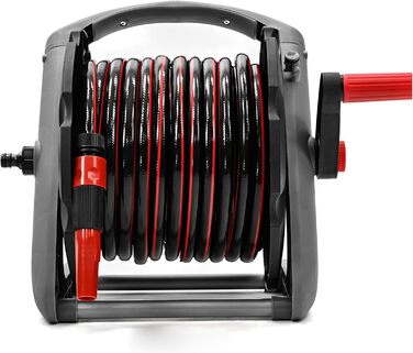 Намотувач садового шланга 20 м - настінний, з ручкою для перенесення - мобільний барабан для шланга з розпилювачем та з'єднувачами 1/2 / 3/4 - підключення до крана 3/4